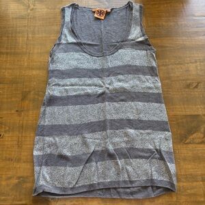 Tory Burch Linen Blend Metallic Silver/Gray Stripe Knit Tank Top-Size Medium
